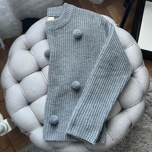 Elodie Chunky Grey Pom Pom Crew Neck Knit Sweater